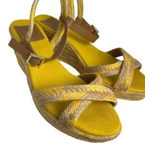 Tory Burch Camelia Yellow Espadrille Wedges Sandals Size 8